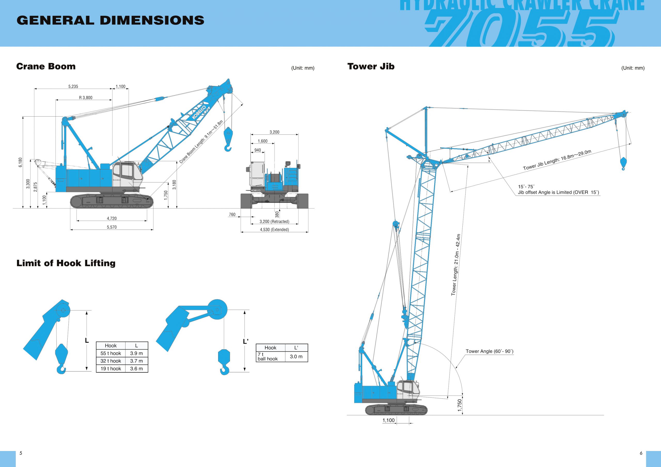 xe cẩu xích 55 tấn kobelco 7055